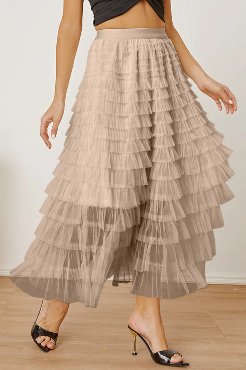 'Milena' Ruched High Waist Tiered Skirt - Celes Fashion